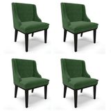 Kit 4 Cadeiras Estofadas Para Sala De Jantar Base Fixa De Madeira Preto Lia Suede Verde - Ibiza
