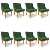 Kit 8 Cadeiras Estofadas Para Sala De Jantar Base Fixa De Madeira Castanho Lia Suede Verde - Ibiza