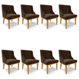 Kit 8 Cadeiras Estofadas Para Sala De Jantar Base Fixa De Madeira Castanho Lia Suede Marrom - Ibiza