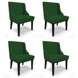 Kit 4 Cadeiras Estofadas Para Sala De Jantar Base Fixa De Madeira Preto Lia Veludo Luxo Verde - Ibiza