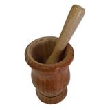 Pilão De Madeira Com Socador Para Alho Tamanho Grande