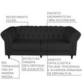 Sofá 2 Lugares Bérgamo 180cm Couro Preto