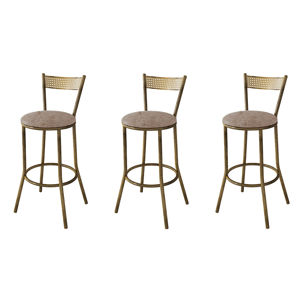 Kit 3 Banquetas Em Aço Sofia Bege Lunar