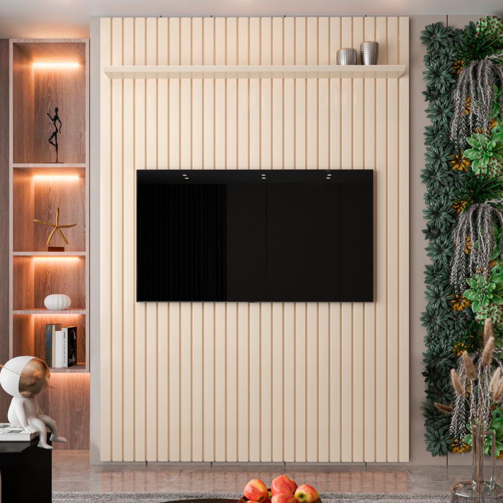 Painel Ripado Para Tv Até 55 Polegadas Intense 135cm Cor:off White