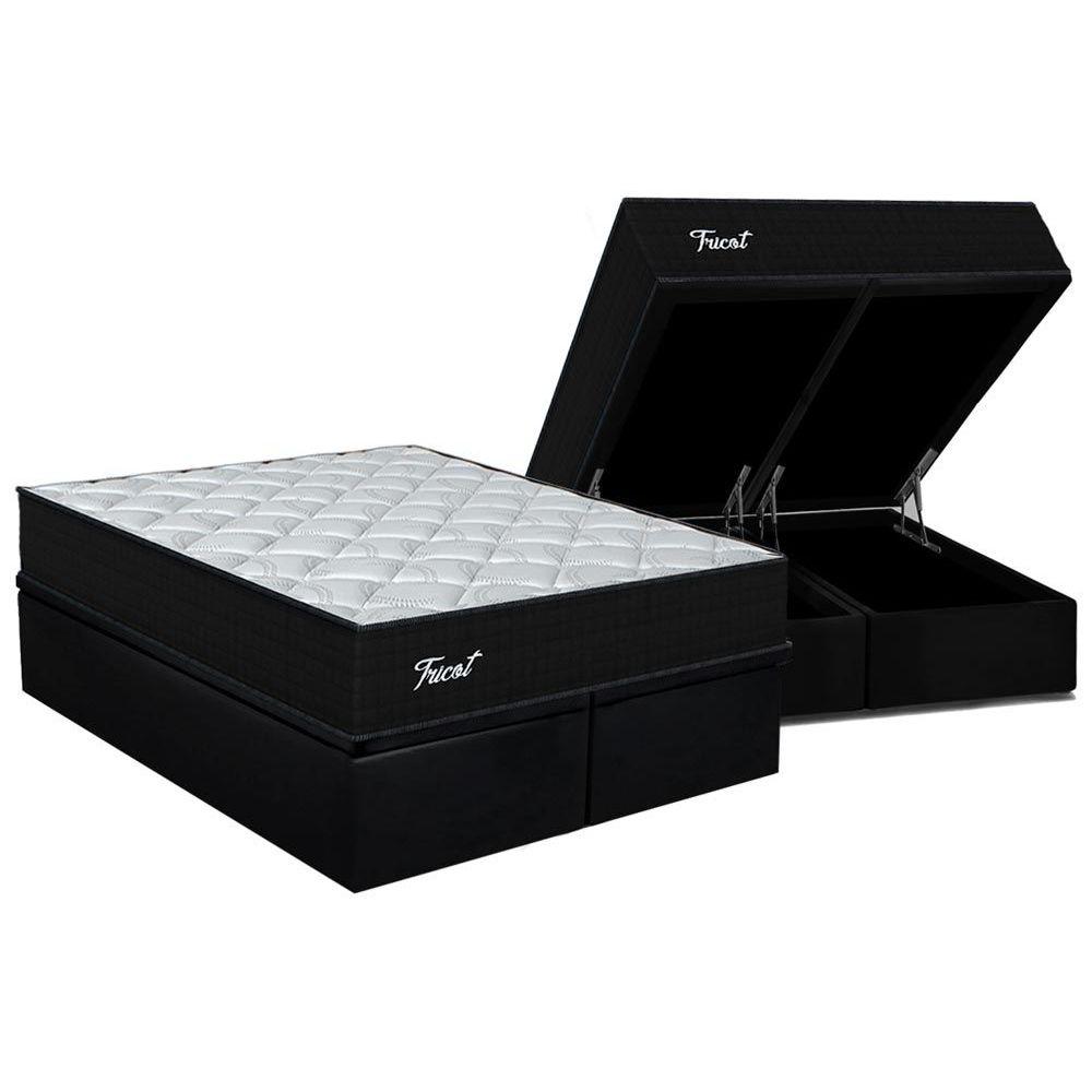 Cama Box Bau Queen Colchao Molas Ensacadas Orthoflex Masterpocket Tricot Base Crc Suede Black 158x198