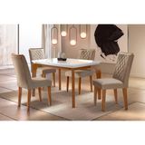 Sala De Jantar Completa Londrina C Tampo Madeirado C Vidro 120cm 4 Cadeiras Jade Imbuia Linho Turim Rufato
