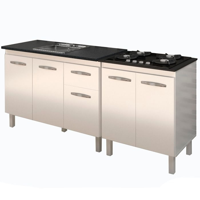 Balcao Pia 120cm E Cooktop 4 Bocas Branco Mobbs