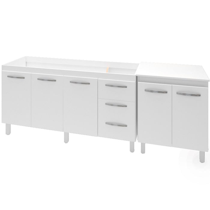 Balcao Pia 150cm E Multiuso 2 Portas 70cm Branco Mobbs