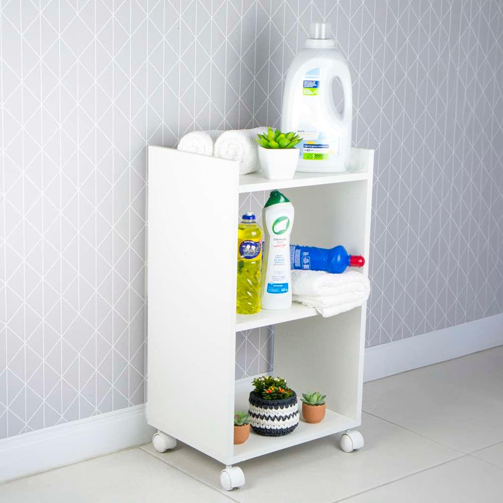 Armário Organizador Multiuso Para Lavanderia Branco Com Rodízio 40cm