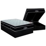 Cama Box Baú Queen: Colchão Molas Ensacadas Ortobom Superpocket Elegant  + Base Crc Suede Black(158x198)