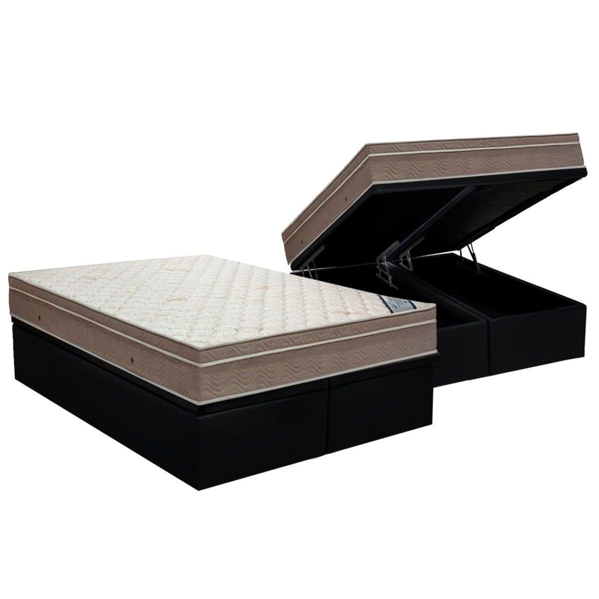 Cama Box Baú Queen: Colchão Molas Ensacadas Ortobom Superpocket Light Saúde + Base Crc Suede Black(158x198)