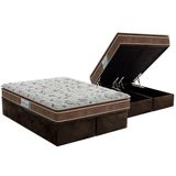 Cama Box Baú Queen: Colchão Espuma D45 Probel  Advanced Pillow Super + Base Crc Suede Brown(158x198)