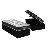 Cama Box Baú Solteiro: Colchão Molas Bonnel Probel Prolastic  Prodormir Sleep + Base Crc Courano Black(88x188)