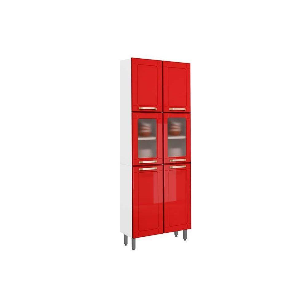 Paneleiro De Cozinha Colors 6037 6 Portas 2 De Vidro Branco Vermelho Bertolini