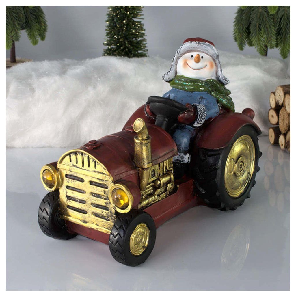 Decoração Enfeite Natal Boneco De Neve No Trator Com Led 18cm