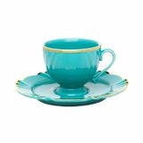 Kit 12 Xícaras Cafézinho Soleil Aurora Oxford® Porcelana Azul E Ouro 75ml