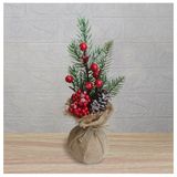 Enfeite De Mesa Natal Berry Vermelhos E Saco De Juta 28cm