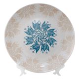 Prato Decorativo Porcelana Etnia Com Suporte Transparente Para Mesa 28cm