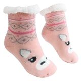 Meia Infantil Peluciada Antiderrapante Rosa Lhama 28 Ao 35