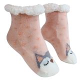 Meia Infantil Peluciada Antiderrapante Rose Coruja 28 Ao 35