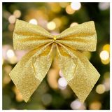 Enfeite Árvore Natal Laço Lacinho Dourado Glitter Brilhante 4 Peças 9cm