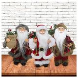 Decoração Natalina Trio Bonecos De Natal Papai Noel 21cm