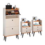 Kit Sapateira Vertical 3 Gavetas Basculantes Dark E 2 Mesinhas Canto Quarto Nicho Decorativo Dream  Off White/cinamomo- Rpm