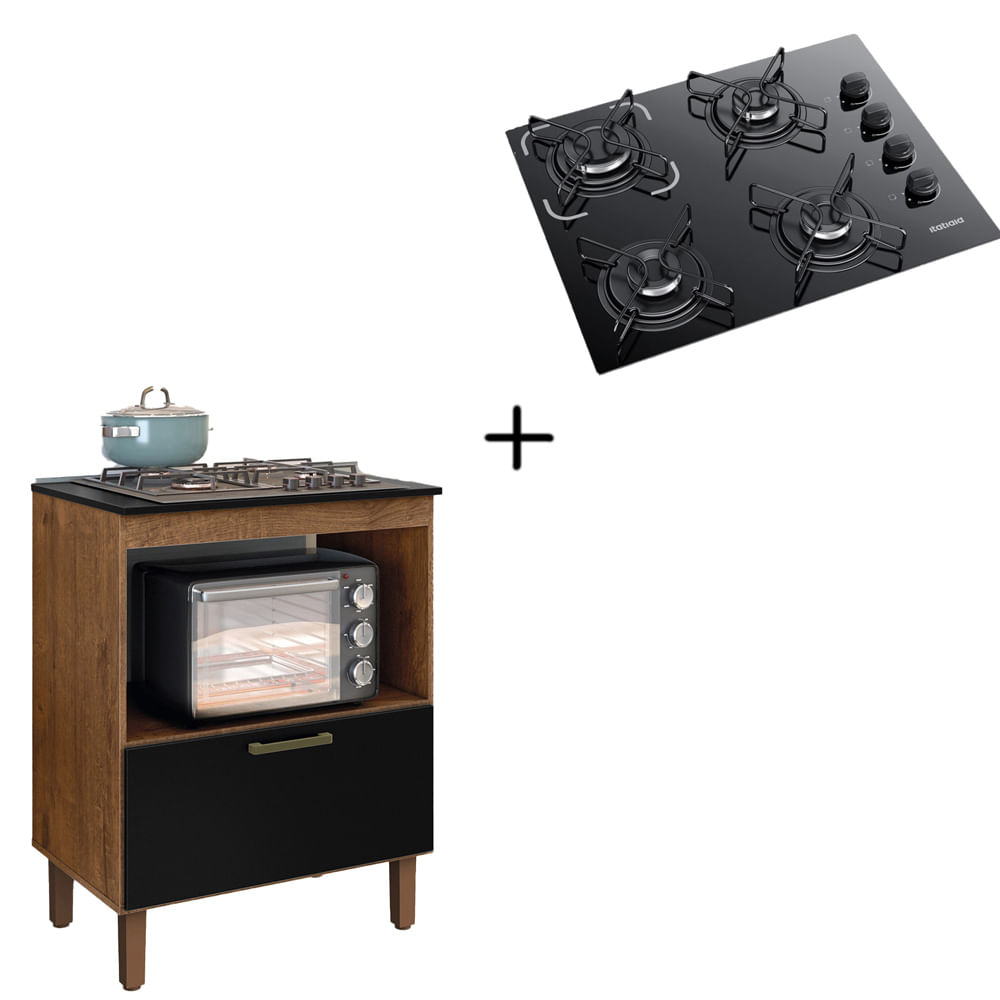 Kit Balcão Cooktop Itatiaia Com 1 Porta E Fogão Cooktop 4 Bocas Bivolt