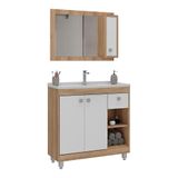 Gabinete Banheiro Com Cuba E Espelheira 80cm Multimóveis Cr10102 Castanho Argel/branco