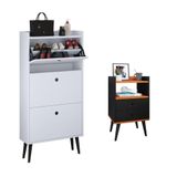 Kit Quarto Sapateira Vertical 3 Gavetas Basculantes Dark Branco E Mesinha Lateral Pequena Nicho Organizador Dream Preto/cinamomo  Rpm
