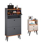 Kit Quarto Sapateira Vertical 3 Gavetas Basculantes Dark Cinza/cinamomo E Mesinha Lateral Pequena Nicho Organizador Dream Off White/cinamomo  Rpm
