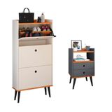 Kit Quarto Sapateira Vertical 3 Gavetas Basculantes Dark Off White/cinamomo E Mesinha Lateral Pequena Nicho Organizador Dream Cinza/cinamomo  Rpm