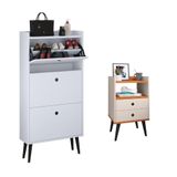 Kit Quarto Sapateira Vertical 3 Gavetas Basculantes Dark Branco E Mesinha Lateral Pequena Nicho Organizador Dream Off White/cinamomo  Rpm