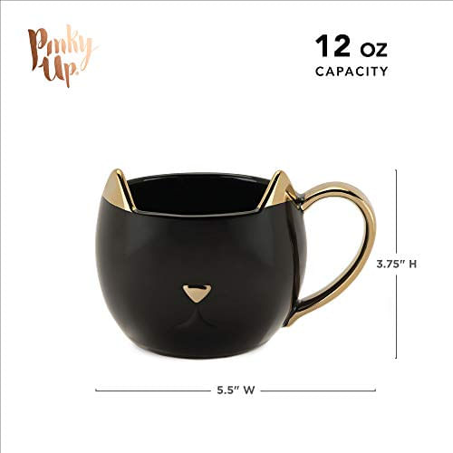 Pinky Up Chloe Cat Mug, 12 Oz Coffee Cup, Tea Kettle Accessory, Cerâmica Preta Com Acabamento Metálico