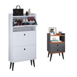 Kit Quarto Sapateira Vertical 3 Gavetas Basculantes Dark Branco E Mesinha Lateral Pequena Nicho Organizador Dream Cinza/cinamomo  Rpm