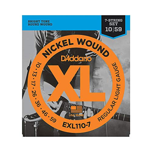 D&#39;addario Nickel Wound Cordas De Guitarra Elétrica, 1-pack, Regular Light, 7-string, 10-59