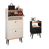 Kit Quarto Sapateira Vertical 3 Gavetas Basculantes Dark Off White/cinamomo E Mesinha Lateral Pequena Nicho Organizador Dream Preto/cinamomo  Rpm