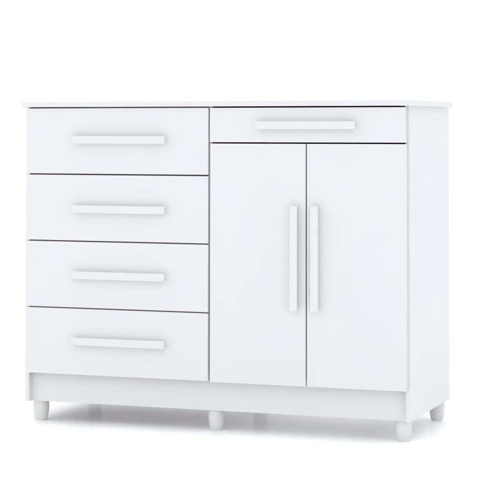 Cômoda Para Quarto Com Sapateira 2 Portas 4 Gavetas Lírio V02 Branco - Mpozenato