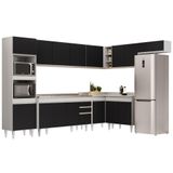 Armário De Cozinha Modulada De Canto 8 Peças Cp09 Balcão Com Pia Inox Branco/preto - Lumil