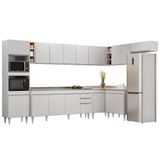 Armário De Cozinha Modulada De Canto 9 Peças Cp06 Balcão Com Pia Inox Branco - Lumil