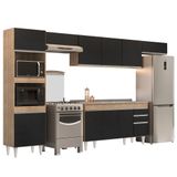 Armário De Cozinha Modulada 5 Peças Cp15 Balcão Com Pia Inox Castanho/preto - Lumil