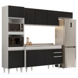 Armário De Cozinha Modulada 4 Peças Cp12 Balcão Com Pia Inox Branco/preto - Lumil