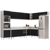 Armário De Cozinha Modulada De Canto 8 Peças Cp08 Balcão Com Tampo Branco/preto - Lumil