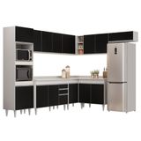 Armário De Cozinha Modulada De Canto 8 Peças Cp02 Balcão Com Tampo Branco/preto - Lumil