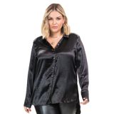 Camisa Manga Longa Air Flow Metalizado Secret Glam Preto Plus G1