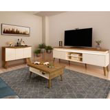 Conjunto Rack Lumina, Mesa De Centro Lucca E Buffet Oásis Artely Cor Pinho Com Off White