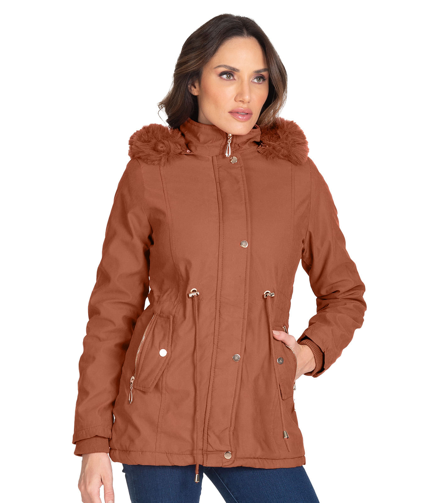Parka Feminina Com Capuz Select Marrom P
