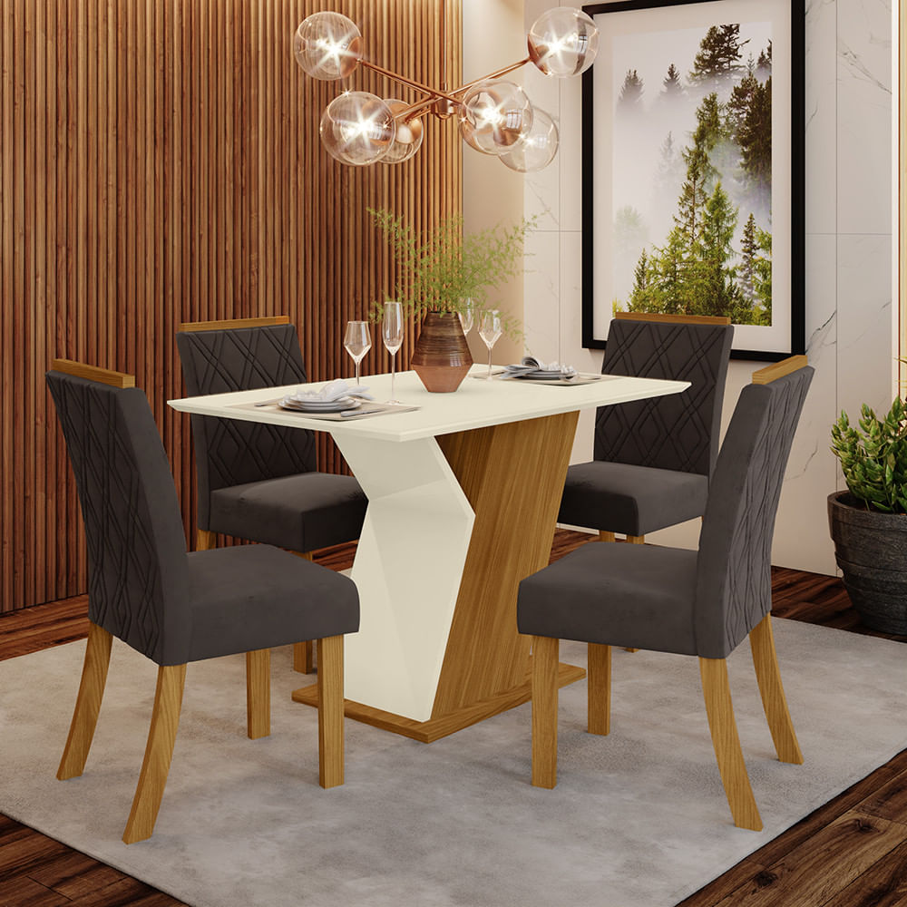 Conjunto Sala De Jantar Mesa 120cm Tampo Mdf 4 Cadeiras Lupita Casa 812