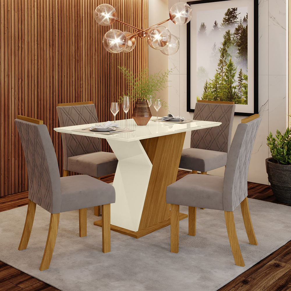 Conjunto Sala De Jantar Mesa 120cm Tampo Mdf 4 Cadeiras Lupita Casa 812