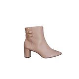 Bota Feminina Cano Curto Couro Nude Salto Bloco Parô Confort